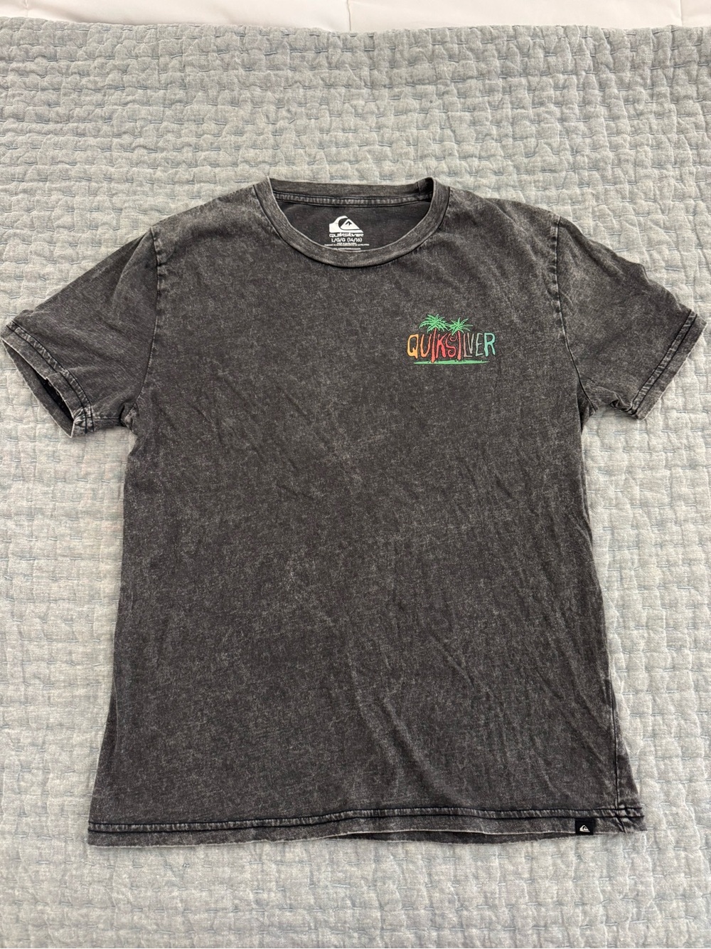 Quiksilver Black Washed Short Sleeve Tee with Colorful Palm Logo
